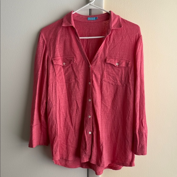 J. McLaughlin Brynn Pink Linen Blend 3/4 Sleeve Button Up Shirt with Pockets - Picture 2 of 9